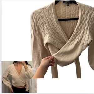 Blue Blush Wrap Knit Crop Cardigan S Cozy Cream Tan Textured Soft Tied A…